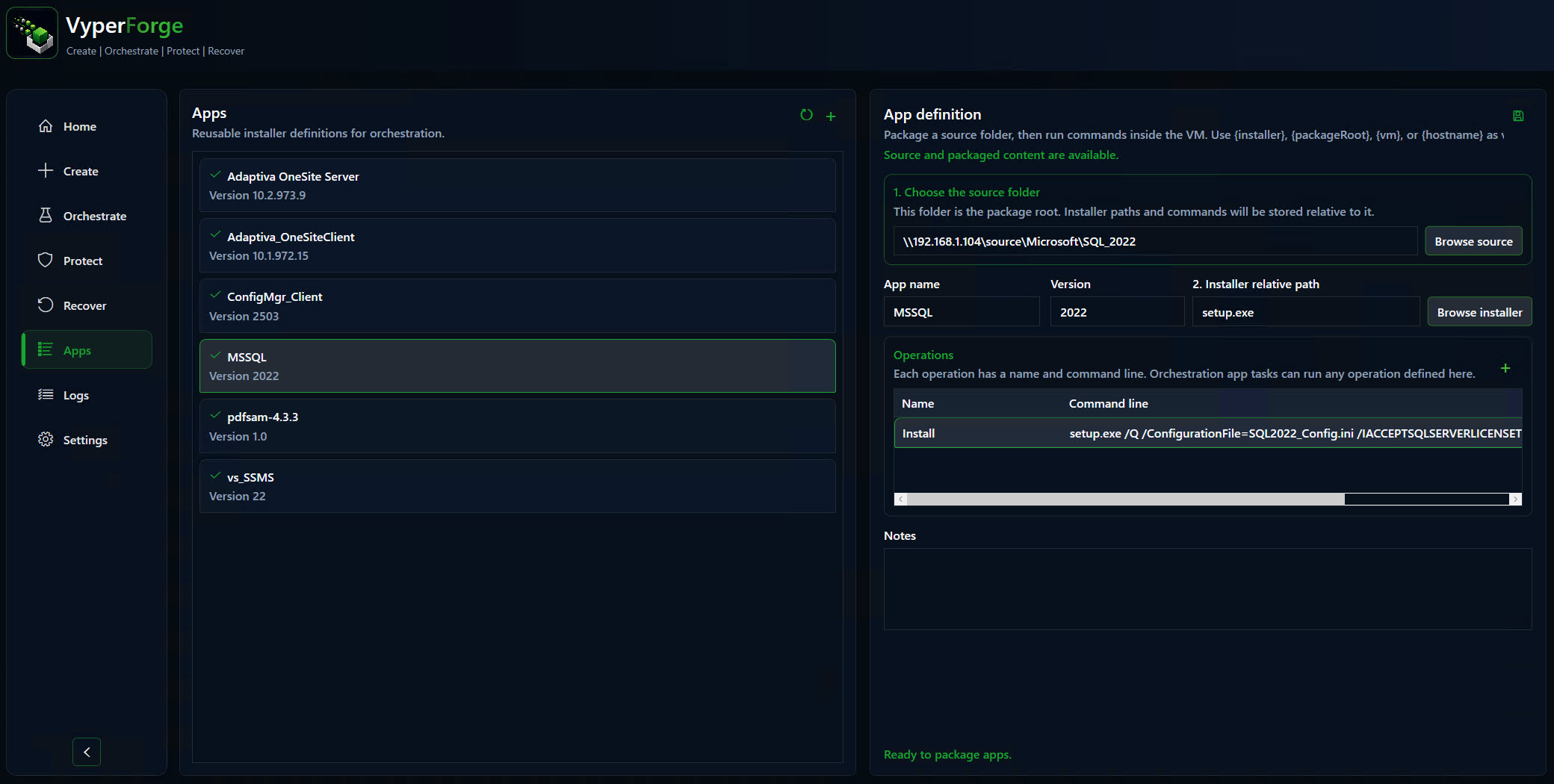 VyperForge screenshot: Gold image library. Reusable Windows and ConfigMgr lab images.